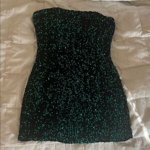 American Threads Strapless Black and Green Dress
